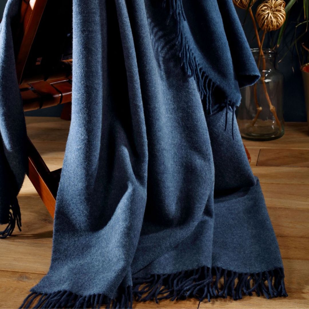 Dvipusis kašmyro pledas mėlynas džinsas