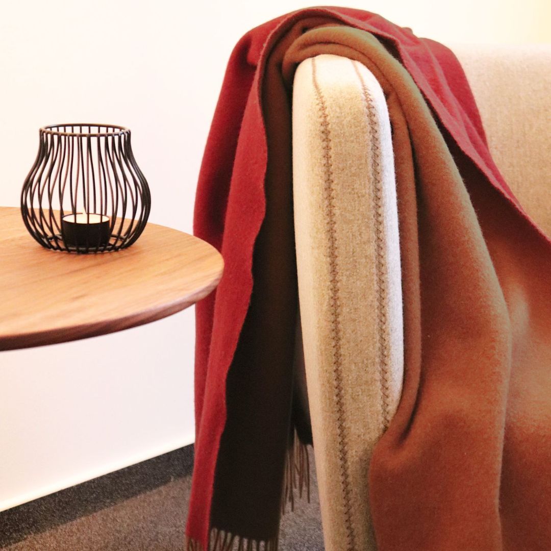 Dvipusis kašmyro pledas burgundiškas-kešu