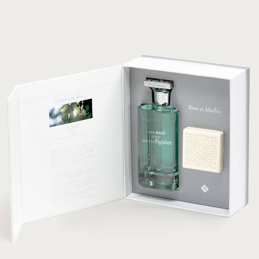 Dovanų rinkinys UNE NUIT D'ÉTÉ SOUS LE FIGUIER 100 ml parfumuotas vanduo (EDP) + 35 g aromatinis muilas - THE HOME STORY